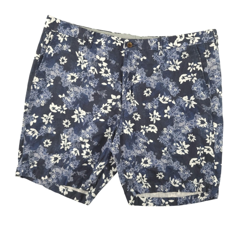 Peter Millar Shorts Mens 38 Blue Tropical Floral Linen Cotton Chino 8" Inseam